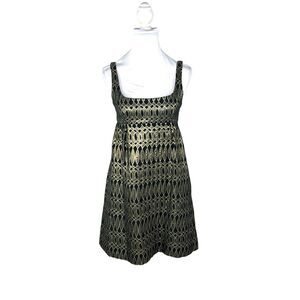 Milly Sleeveless Babydoll Dress Empire Waist Mod Metallic Black Gold Size 4
